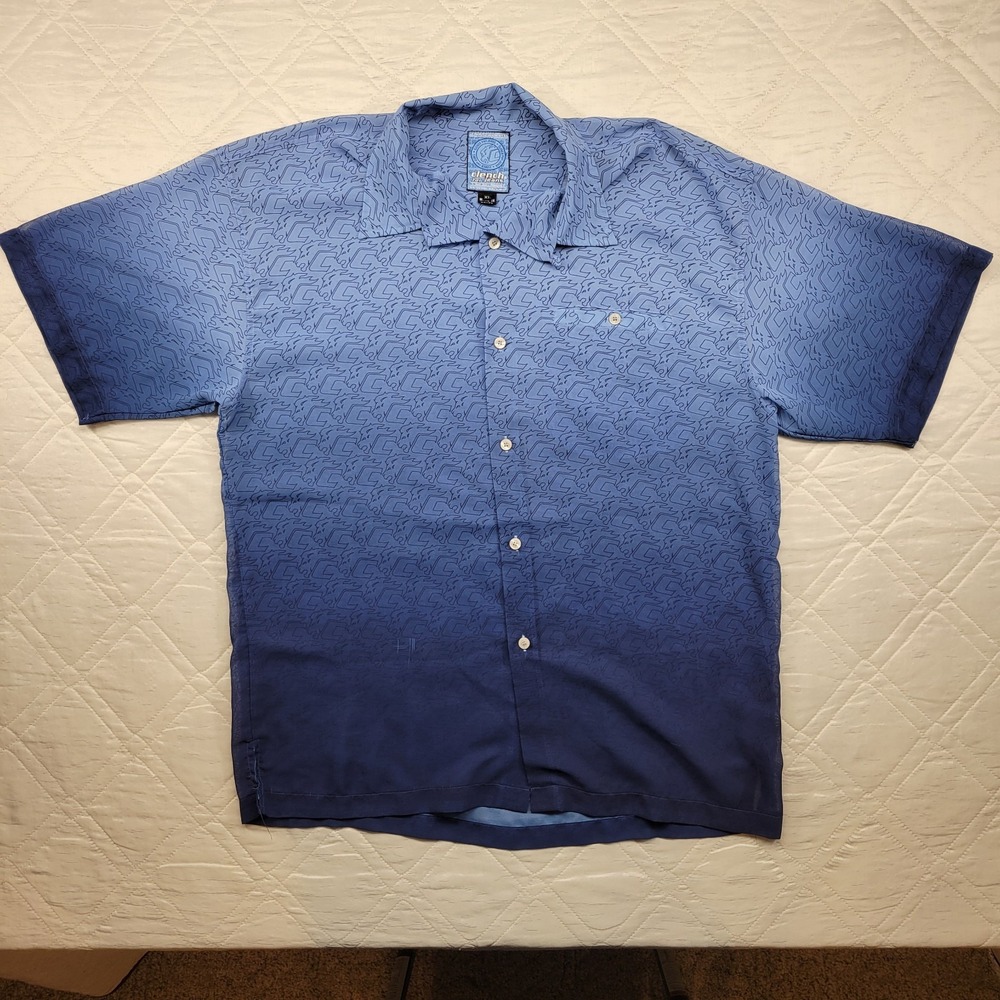 clench 701 jeans blue transparent button front short sleeve shirt men's size XL